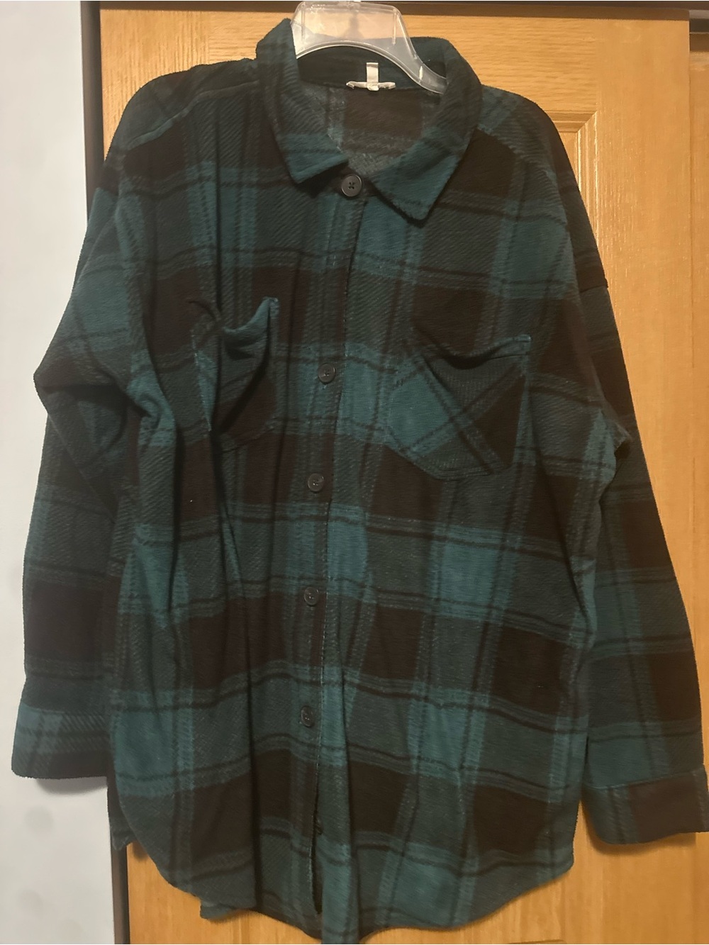 Maurices Teal and Black Plaid Button-Down Shirt fleece